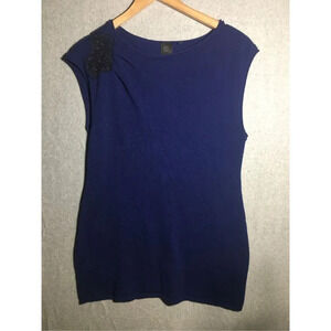 Womens Saks Fifth Avenue Dress Blue Cashmere Black Sequined Sleeveless Fancy